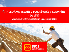 BIOS construction s.r.o. nabízí práci na pozici Tesař | Pokrývač | Klempíř v obci Dobříš