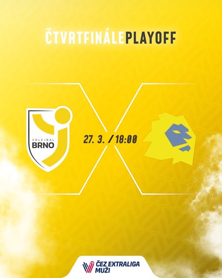 Plakát události Čtvrtfinále ČEZ extraligy mužů: Volejbal Brno - Lvi Praha
