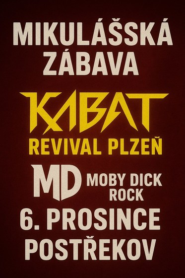 Plakát události Mikulášská zábava – Kabát Revival Plzeň & Moby Dick Rock