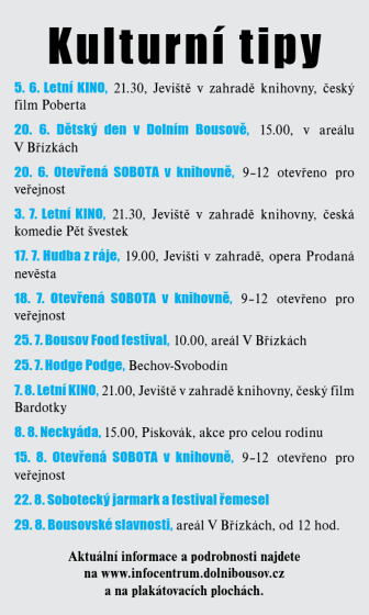 Plakát události Kulturní tipy v Dolním Bousově