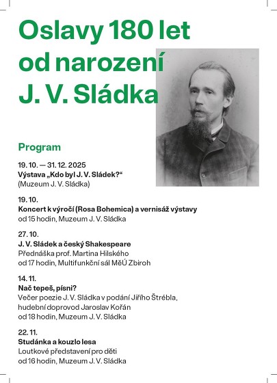 Plakát události Oslavy 180 let od narození básníka J. V. Sládka