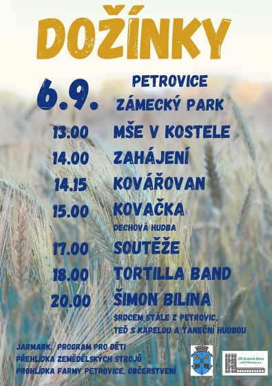 Plakát události Dožínky - Zámecký park Petrovice