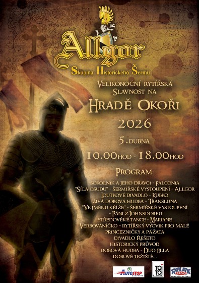 Plakát události Velikonoční rytířské slavnosti na hradě Okoři 2026