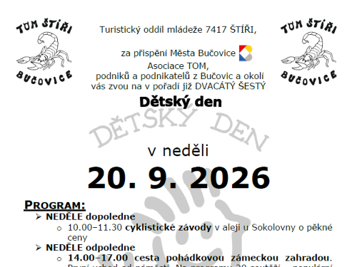 Plakát události Dětský den v Bučovicích
