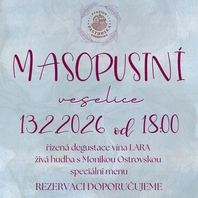 Plakát události Masopustní veselice na Pastoušce