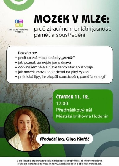 Plakát události Mozek v mlze: Proč ztrácíme mentální jasnost, paměť a soustředění