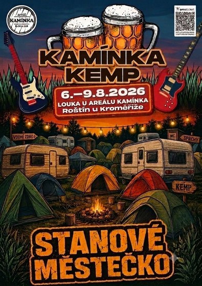 Plakát události Stanové městečko pro Slavnosti piva KAMÍNKA KEMP Roštín 2026