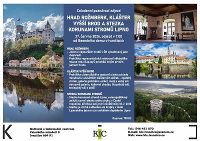 Plakát události Hrad Rožmberk, klášter Vyšší Brod a Stezka korunami stromů Lipno - celodenní poznávací zájezd