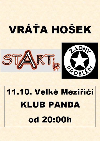 Plakát události Vráťa Hošek + STARTi + Žádný problém - Velké Meziříčí