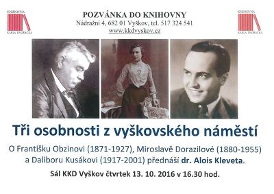 Plakát události Tři osobnosti z vyškovského náměstí