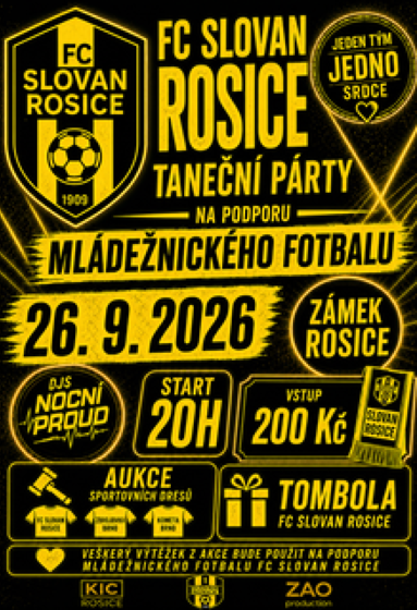Plakát události Benefice pro fotbalovou mládež Slovanu Rosice