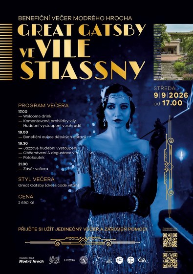 Plakát události Benefiční večer Modrého hrocha Great Gatsby ve Vile Stiassny