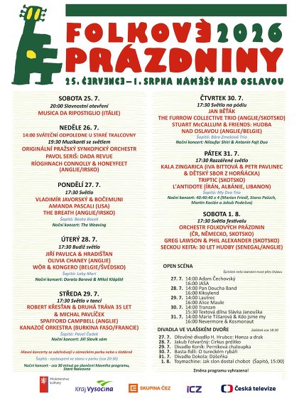 Plakát události Folkové prázdniny v Náměšti nad Oslavou