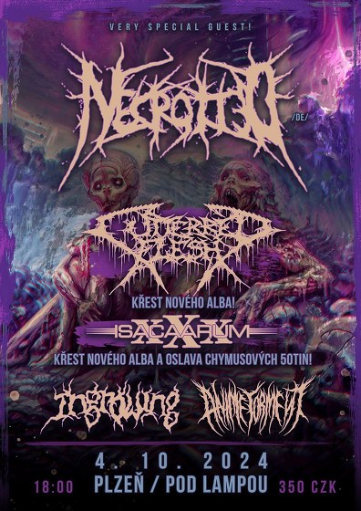 Plakát události Necrotted, Cutterred Flesh, Isacaarum, Ingrowing