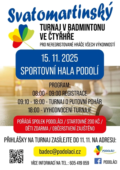 Plakát události Svatomartinský turnaj v badmintonu ve čtyřhře