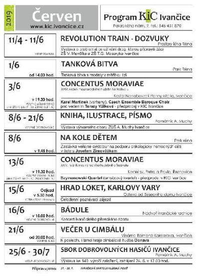 Plakát události Program KIC Ivančice - červen 2019