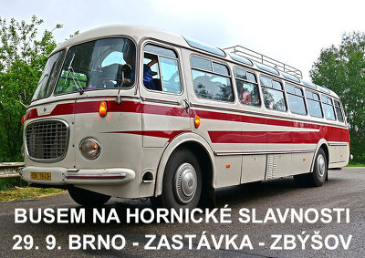 Plakát události Retrobusem na Hornické slavnosti, sobota 29.9.