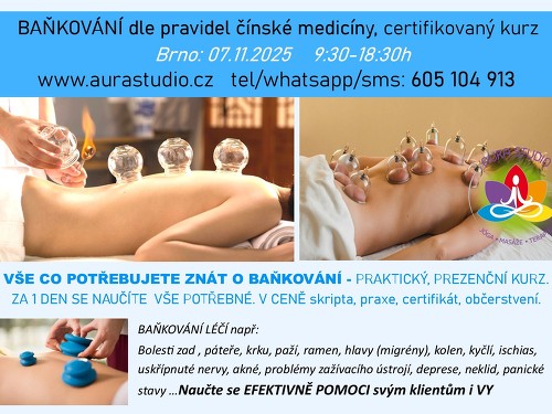 Plakát události kurz BAŇKOVÁNÍ dle čínské medicíny Brno 7.11.2025