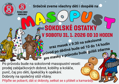 Plakát události Masopust - sokolské ostatky v Padochově