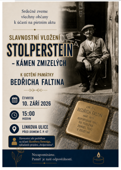 Plakát události Slavnostní vložení Stolperstein - kámenu zmizelých