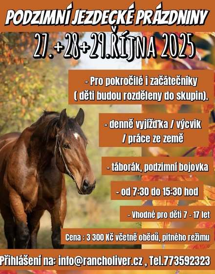 Plakát události Podzimní jezdecké prázdniny na ranči Oliver