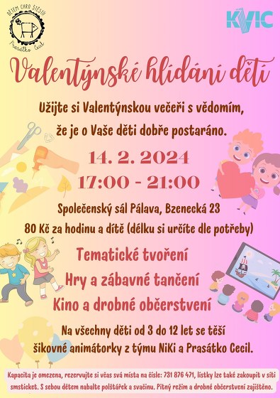 Plakát události Valentýnské hlídání dětí s tvořením a animačním programem