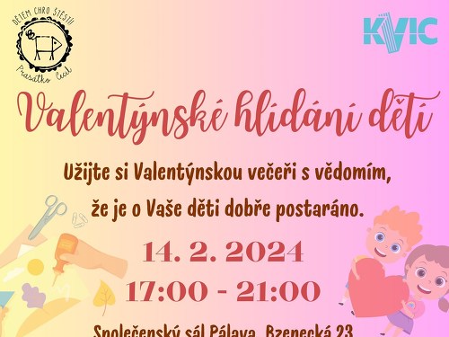 Plakát události Valentýnské hlídání dětí s tvořením a animačním programem