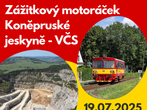 Plakát události Zážitkovým motoráčkem do Koněpruských jeskyní