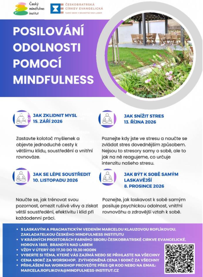 Plakát události Workshop: posilování odolnosti pomocí mindfulness v Brandýse nad Labem