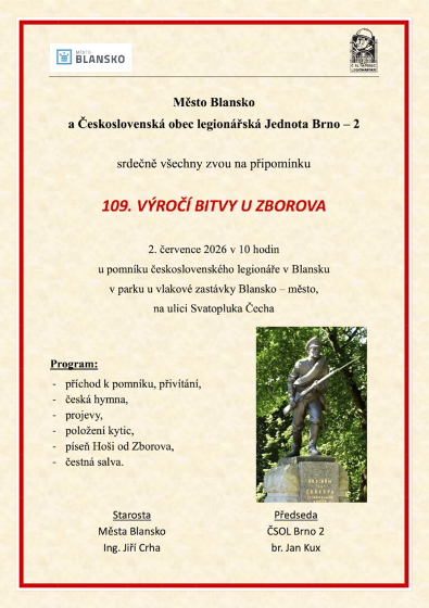 Plakát události 109. výročí bitvy u Zborova