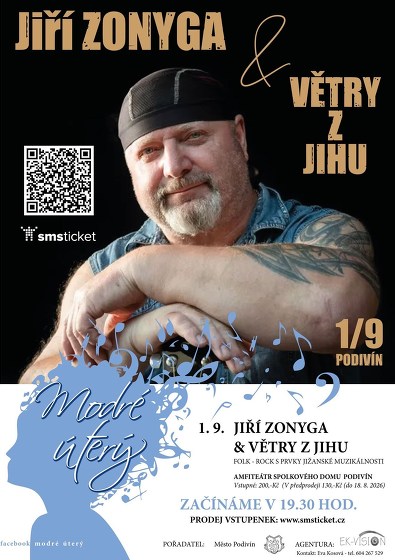 Plakát události Modré úterý - JIŘÍ ZONYGA & VĚTRY Z JIHU
