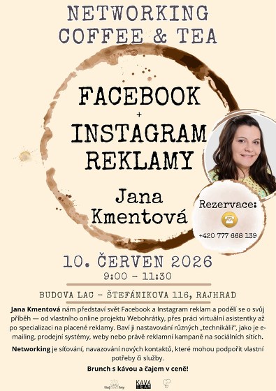 Plakát události Networking Coffee & Tea s Janou Kmentovou