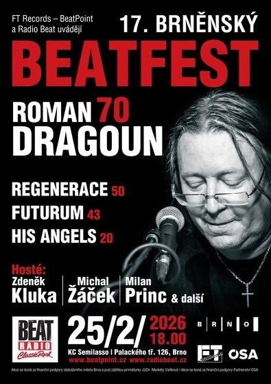 Plakát události 17. Brněnský Beatfest 2026 - Roman Dragoun 70