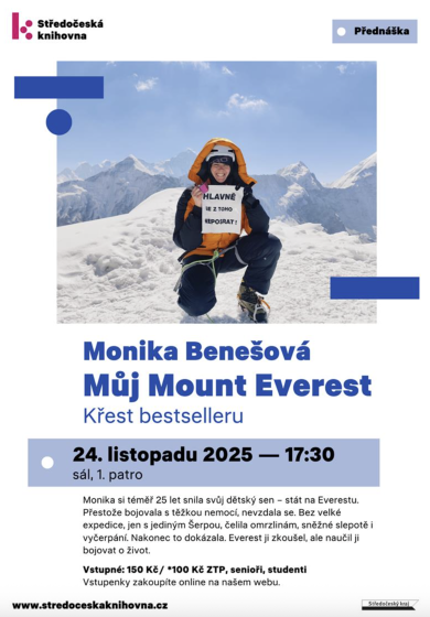 Plakát události Monika Benešová — Můj Mount Everest, křest knihy