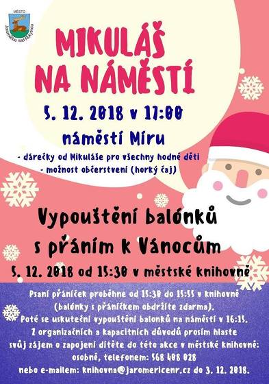 Plakát události Mikuláš na náměstí a Vypouštění balónků s přáním k Vánocům