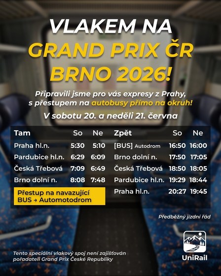 Plakát události Zvláštním vlakem na GrandPrix 2026 Brno