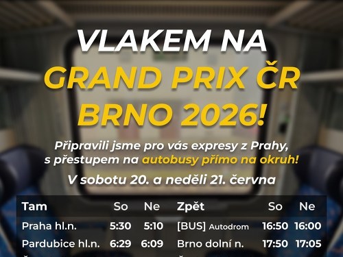 Plakát události Zvláštním vlakem na GrandPrix 2026 Brno