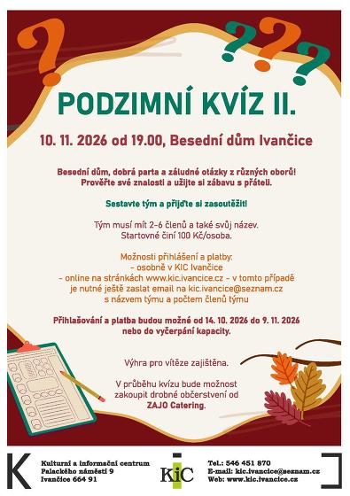 Plakát události Podzimní kvíz II. 2026 v Ivančicích