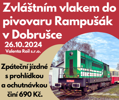Plakát události Zvláštním vlakem na prohlídku pivovaru Rampušák s degustací