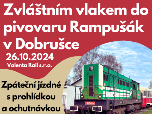 Plakát události Zvláštním vlakem na prohlídku pivovaru Rampušák s degustací