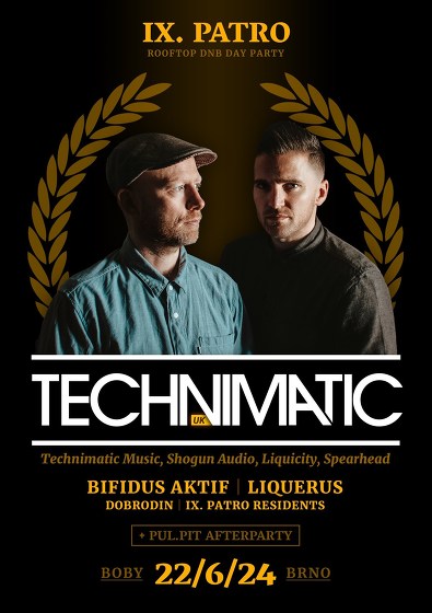 Plakát události IX. PATRO - Rooftop DNB Day Party w/ TECHNIMATIC (UK)