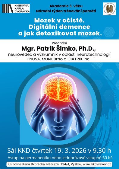Plakát události A3V: Mozek v očistě. Digitální demence a jak detoxikovat mozek