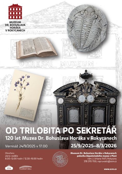 Plakát události Od trilobita po sekretář - 120 let Muzea Dr. Bohuslava Horáka v Rokycanech