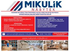 NÁBYTEK MIKULÍK s.r.o. nabízí práci na pozici Operátor(ka) balení nábytkových dílců v obci Hustopeče