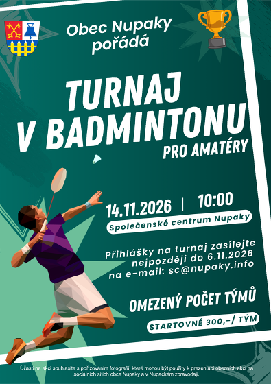 Plakát události Turnaj v badmintonu pro amatéry