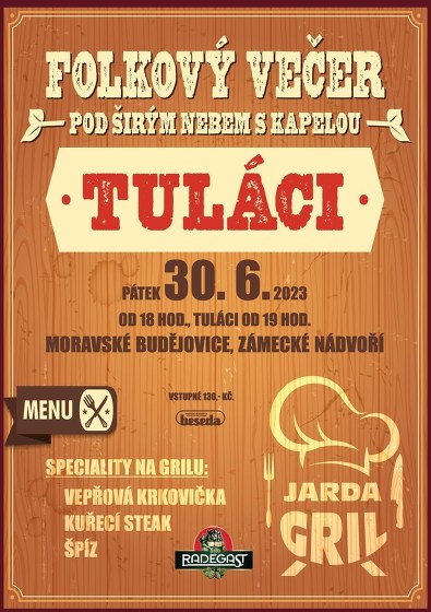 Plakát události Folkový večer pod širým nebem s kapelou Tuláci