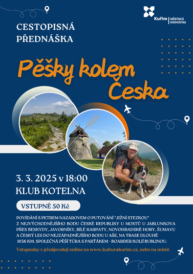 Plakát události Cestopisná přednáška  - Pěšky kolem Česka