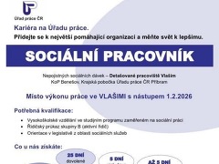 Úřad práce nabízí práci na pozici Sociální pracovník v obci Vlašim