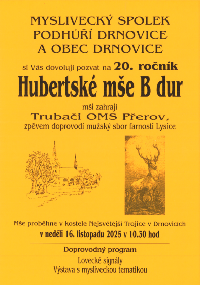 Plakát události Hubertská mše B dur, Drnovice
