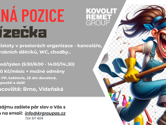 REMET spol. s r.o. nabízí práci na pozici Uklízečka v obci Brno